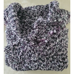 Fashion Essentials Woman Womens Cowl Neck Sweater 2X Purple Green Stretch Fringe